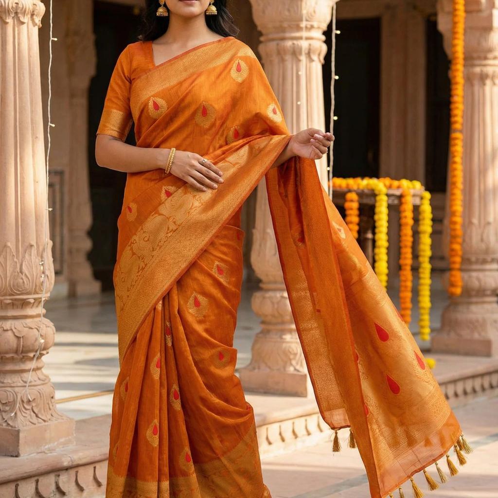 MIMOSA Women's Woven Design Banarasi Style dola silk Saree with Blouse Piece - Mustard ( SA00003137MSFREE )
