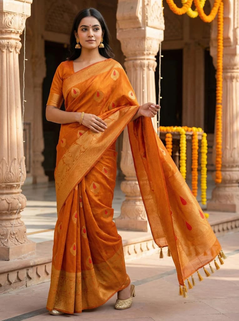 MIMOSA Women's Woven Design Banarasi Style dola silk Saree with Blouse Piece - Mustard ( SA00003137MSFREE ) — Default Title