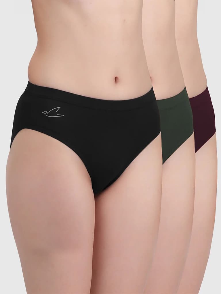 Micromodal Mid Rise Hipster pack of 3 — Sable Black; Avocado Green; Port Wine / S / Women