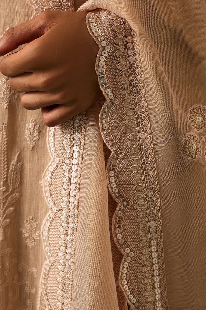 Beige Embroidered Anarkali Kurta with Straight Pant and Dupatta Set — photo 7