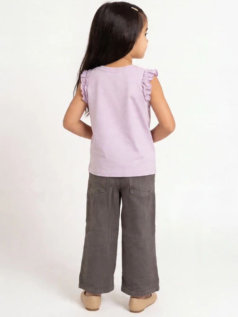 HOP Kids Girls Taupe Floral Applique Wide Leg Jeans — photo 2