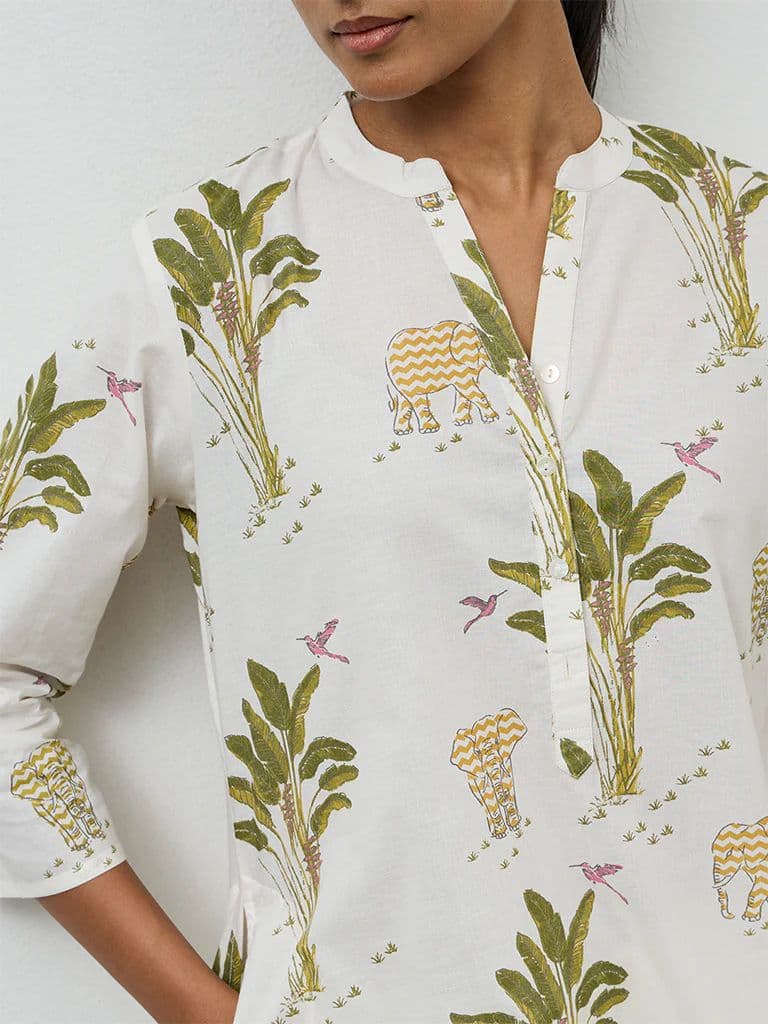 Utsa White Nature-Inspired Cotton Straight Kurta — photo 3
