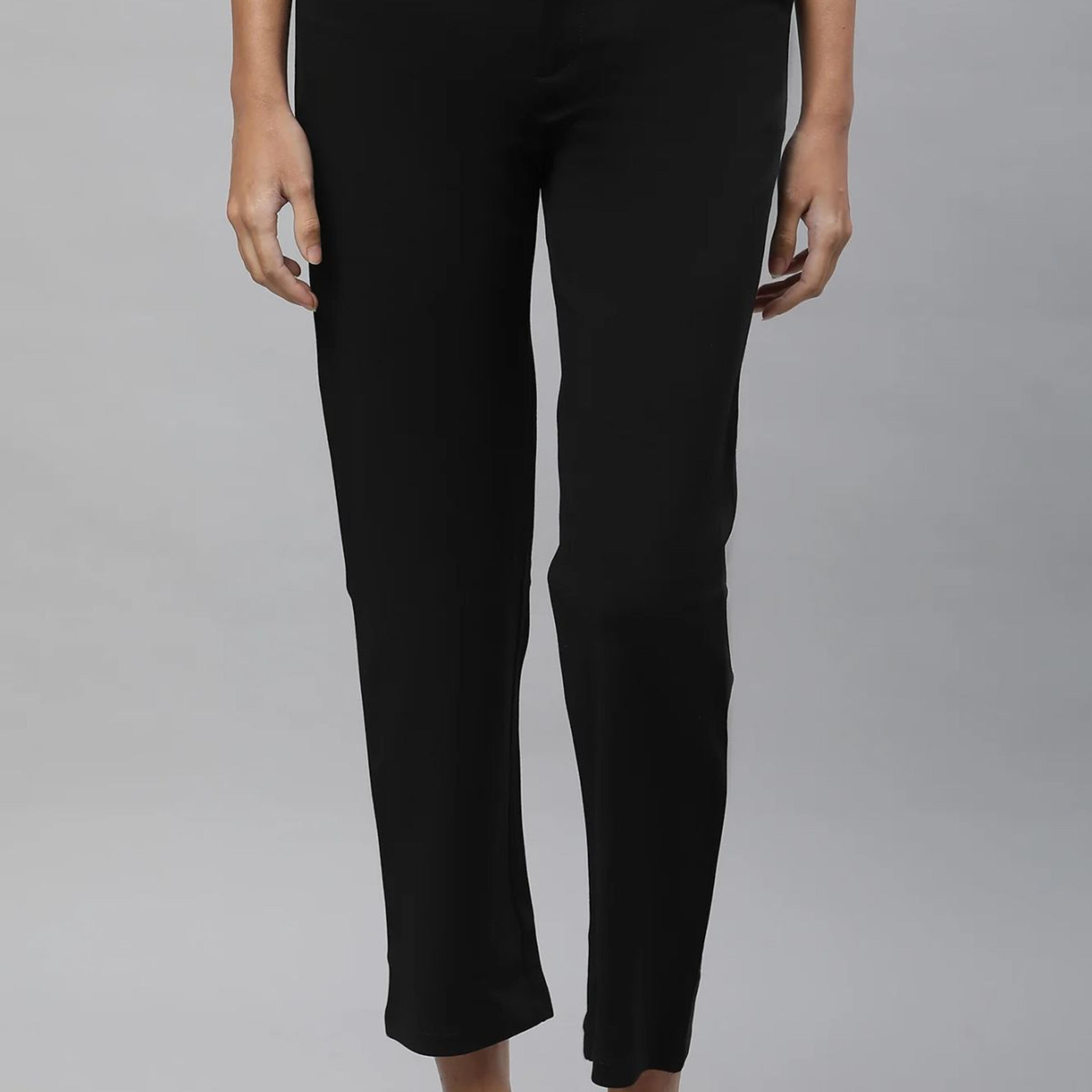 Black Solid Slim Fit Trousers With Elasticated Waist