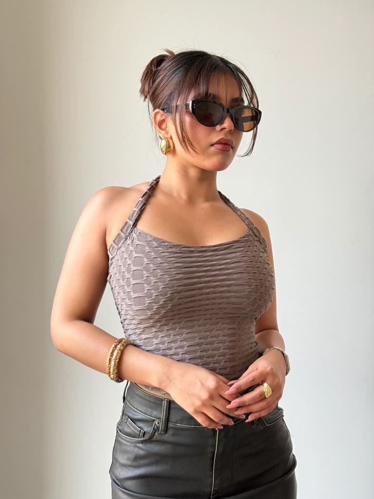 Jacquard Honey Luxe Halter Top — photo 4