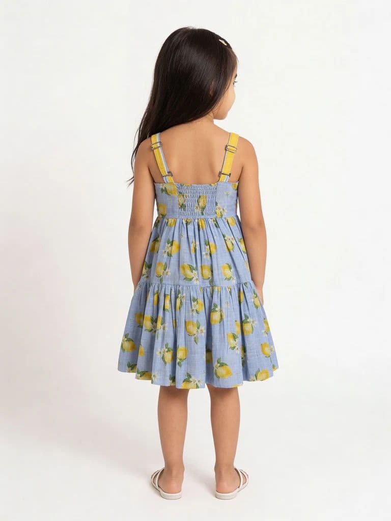 Utsa Kids Girls Blue Tiered Flared Cotton Dress - (2-8 yrs) — photo 2