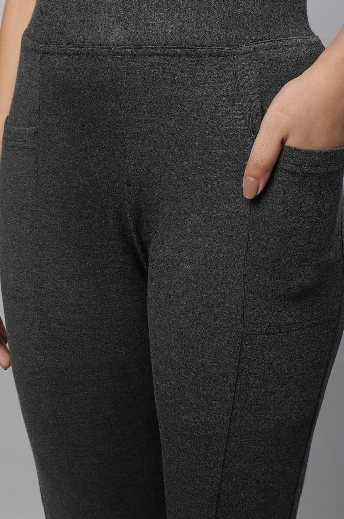 Grey Solid Skinny Fit Tights With Elasticated Waistband — photo 6