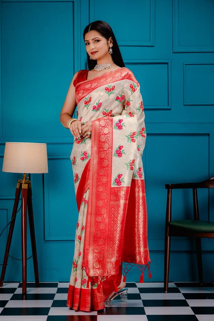 Mimosa Women's Woven Design Banarasi Style Art Silk Saree With Blouse Piece : SA00001606HWFREE — photo 4