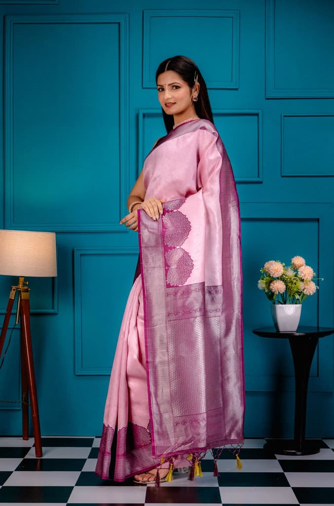 Mimosa Women's Woven Design Banarasi Style Art Silk Saree With Blouse Piece : SA00001803PNKFREE — photo 4
