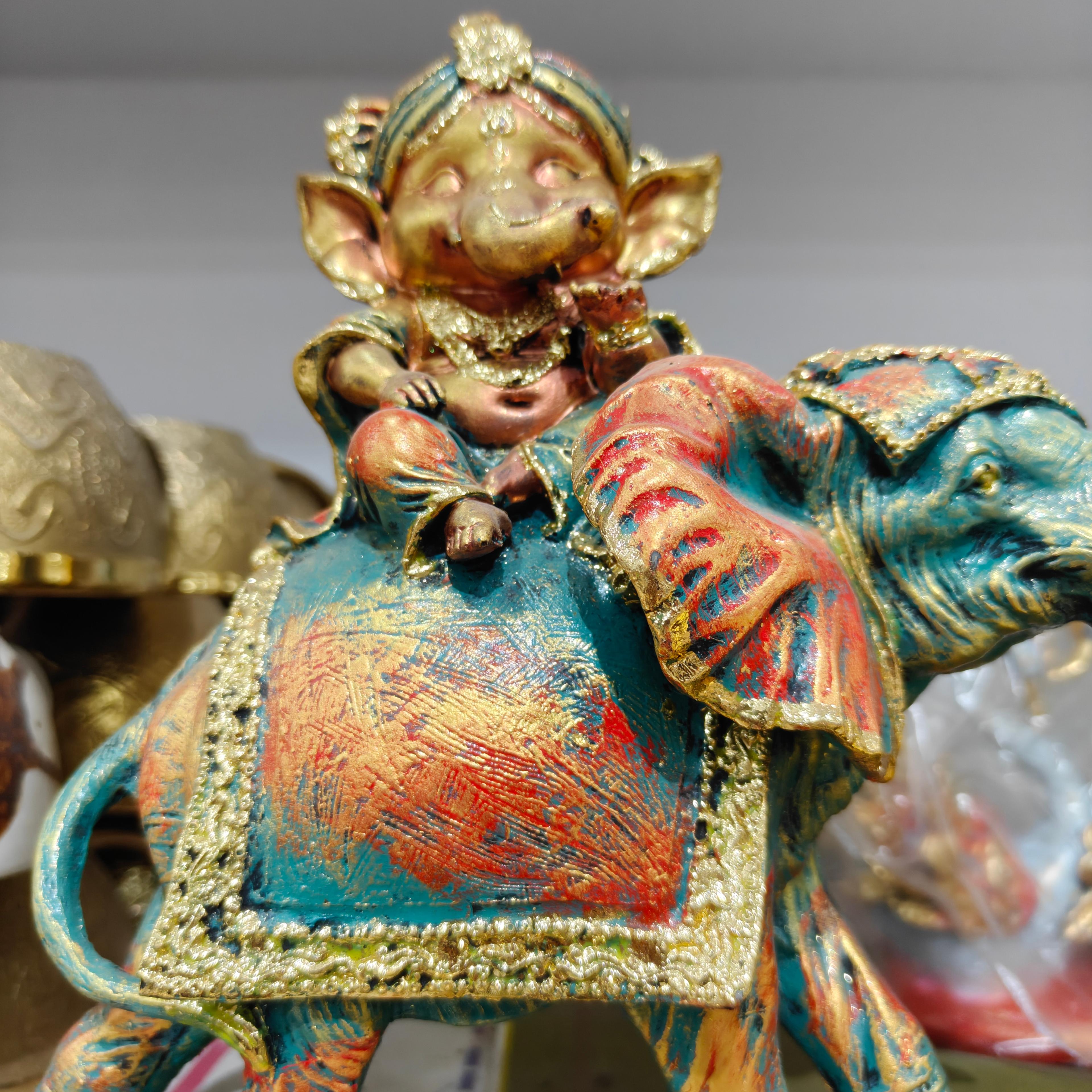 Gold Ganesha Statue | Religious Decoration | Brass | Gold