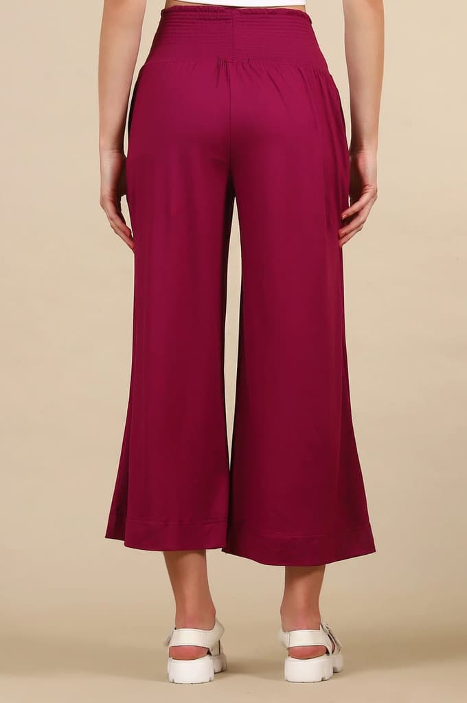 Purple Solid Flared Pants With Smoked Waist — photo 3