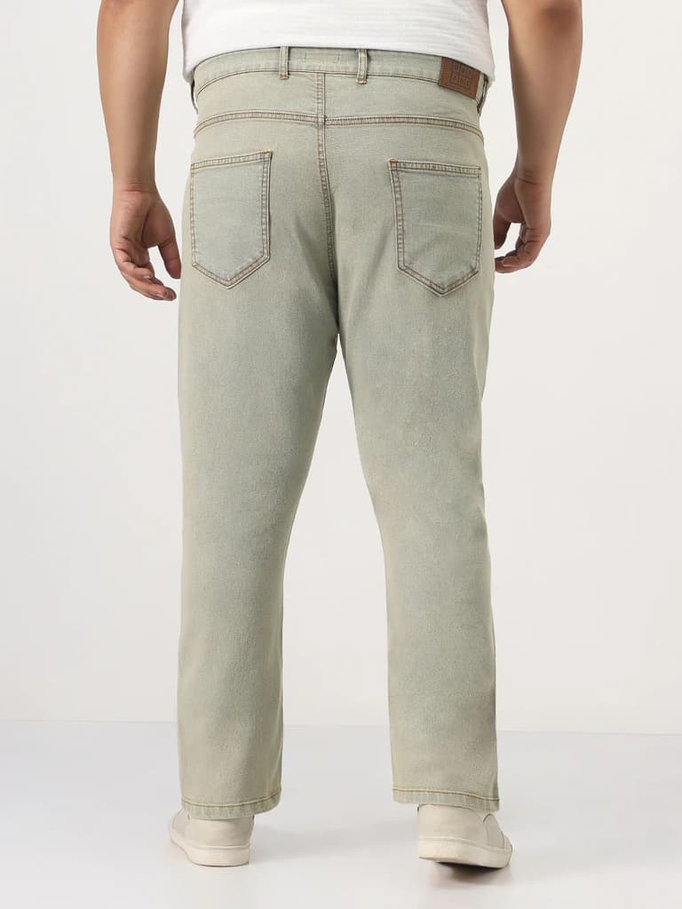 Plus Men's Ice Grey Straight Fit Heavy Washed Jeans Stretchable — photo 4