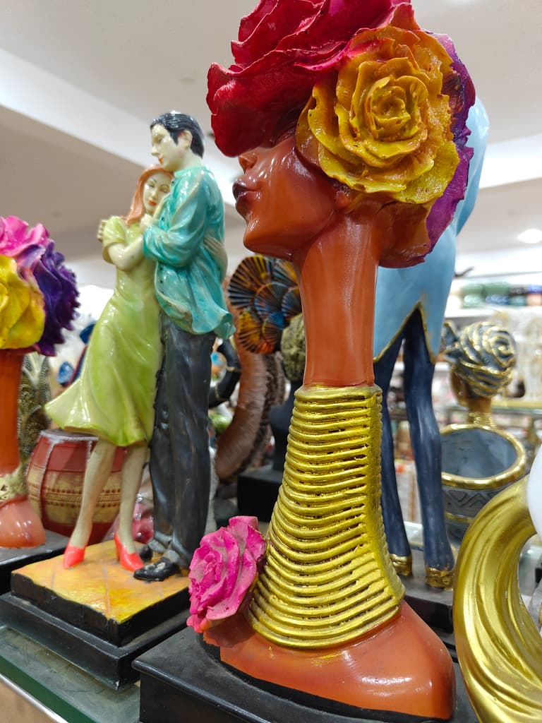 Gold Statue of Woman with Flower in Hair | Decorative | Bronze | Pink