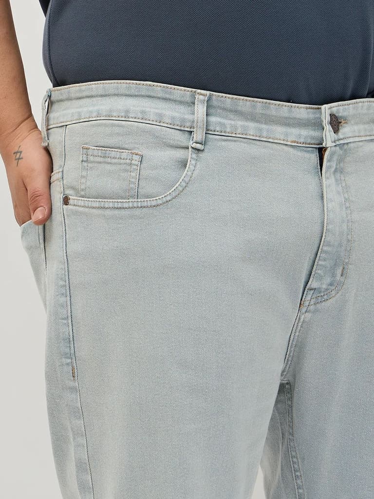 Plus Men's Ice Grey Regular Fit Towel Washed Yellow Tint Denim Jeans Stretchable — photo 5