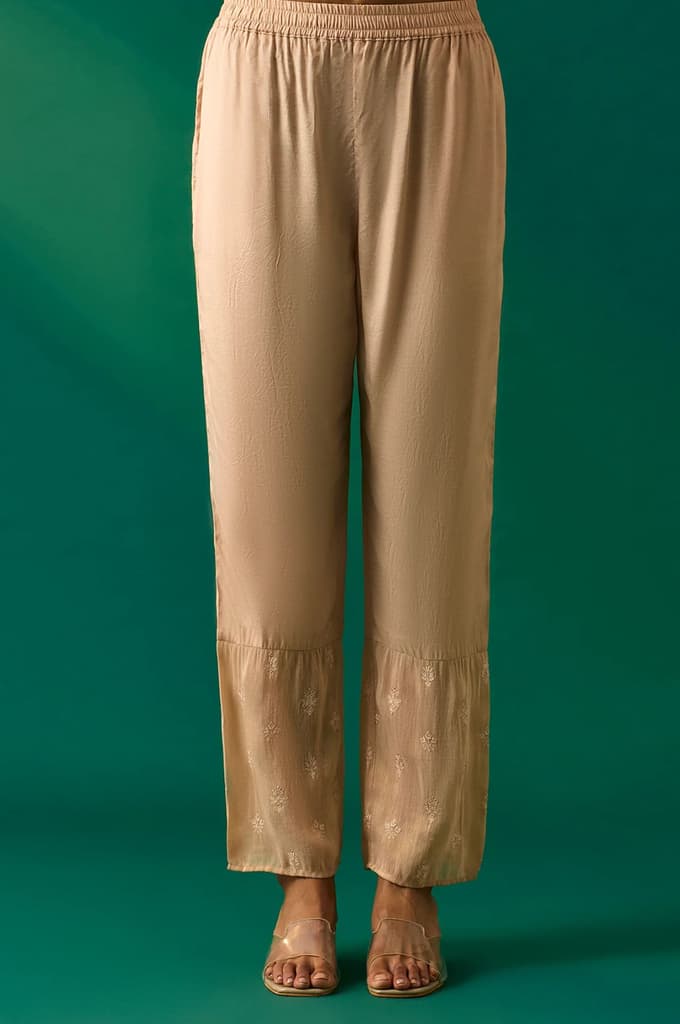 Beige Embroidered Anarkali Kurta with Straight Pant and Dupatta Set — photo 6