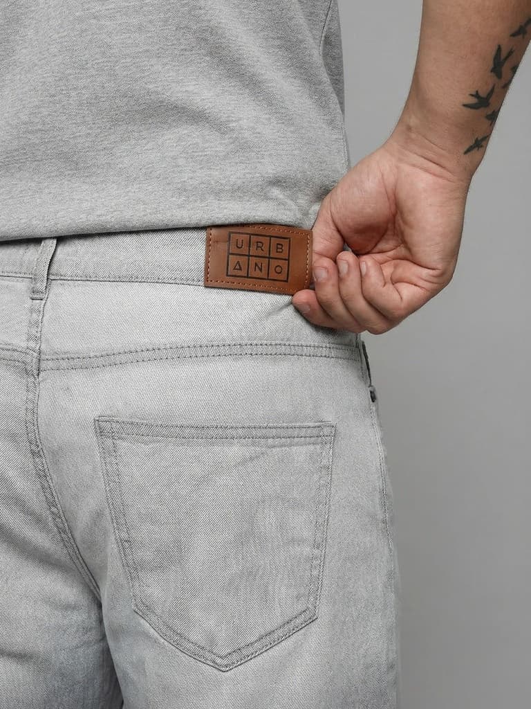 Plus Men's Ice Grey Straight Fit Heavy Washed Faded Denim Jeans Stretchable — photo 6