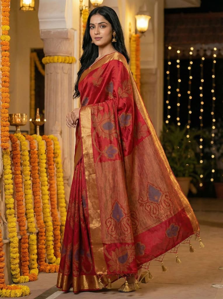 MIMOSA Women's Woven Design Mysore Silk Style Crepe Saree with Blouse Piece - Maroon ( SA00003135MRFREE ) — photo 3