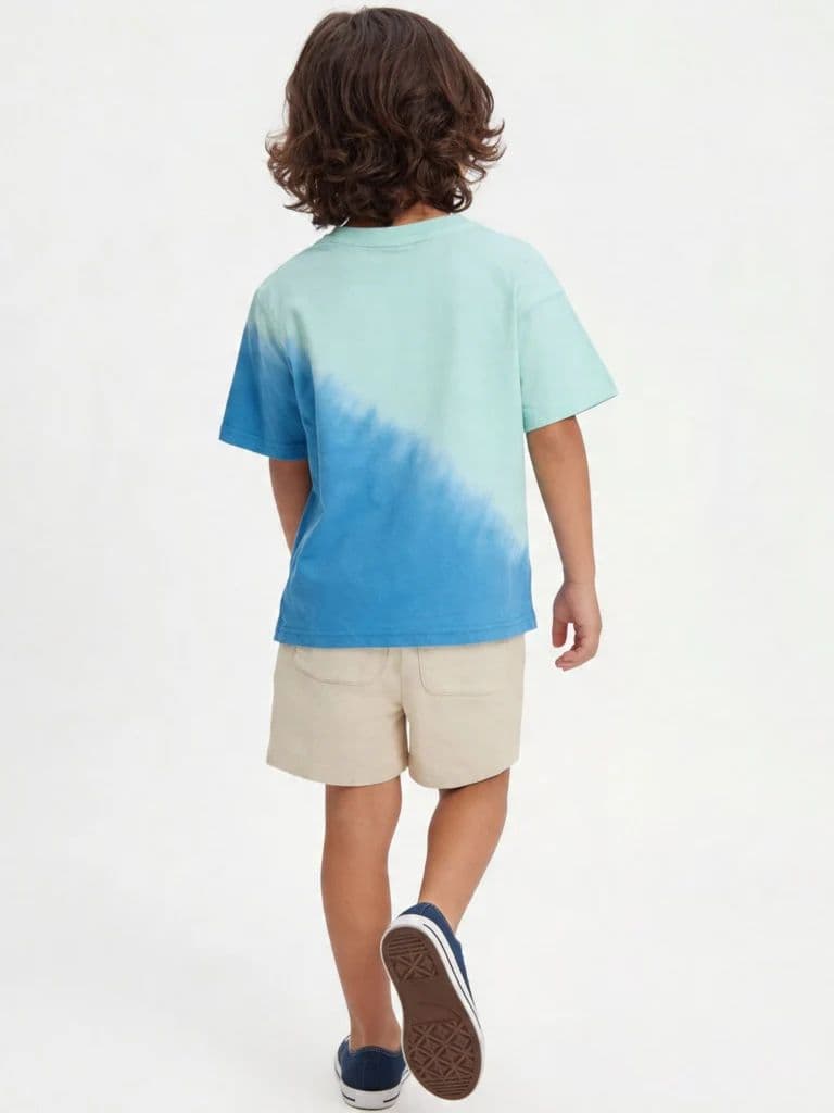 HOP Kids Boys Blue Tie-Dye Printed Cotton T-Shirt — photo 2