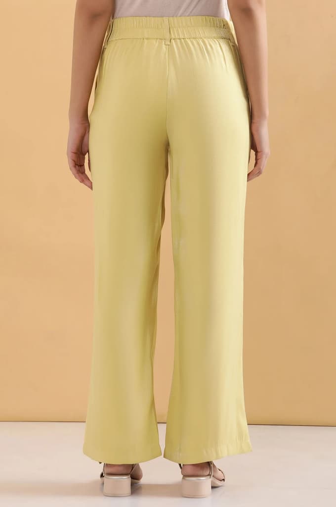 Yellow Solid Straight Fit Woven Pants With Elasticated Back — photo 4