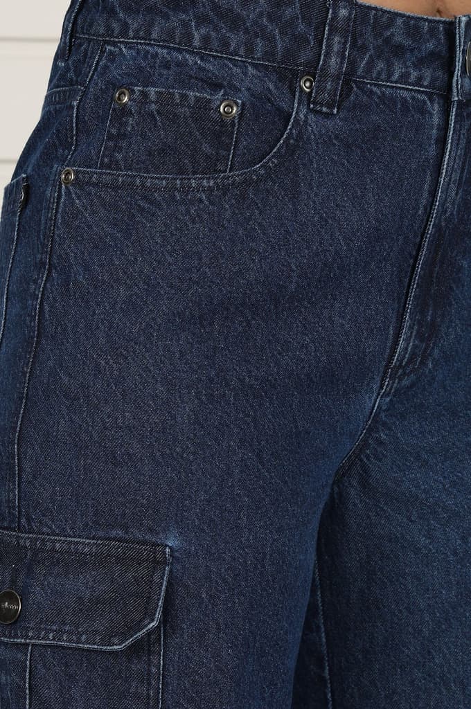 Blue Denim Mid Rise Ankle Length Flared Pants with YKK Zipper — photo 6
