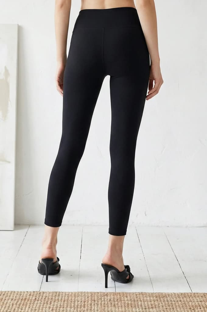 Black Textured Cotton Blend Skinny Fit Ankle Length Leggings — photo 5