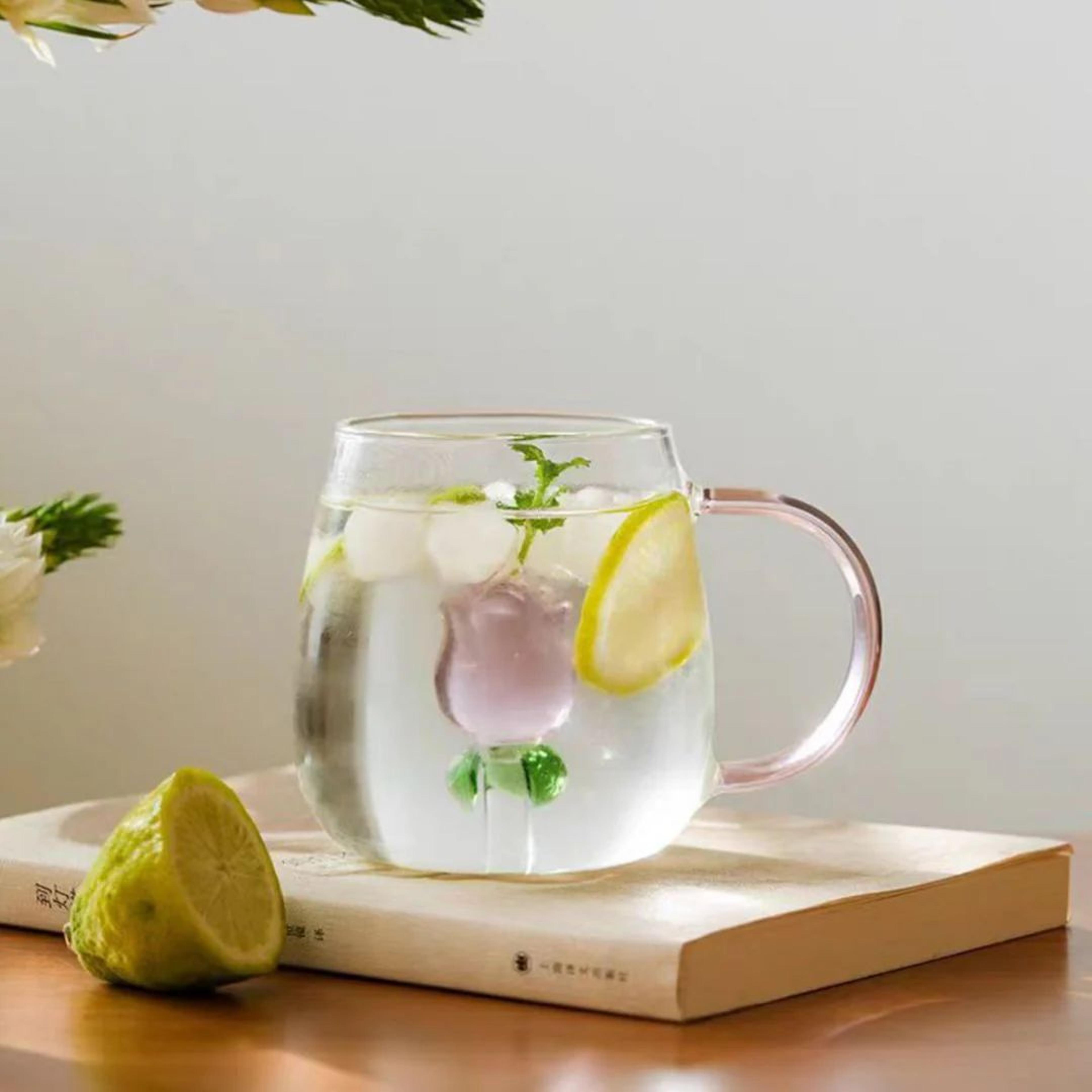 Blossom Inside – Pink Rose Glass Mug for Coffee n Cocktails