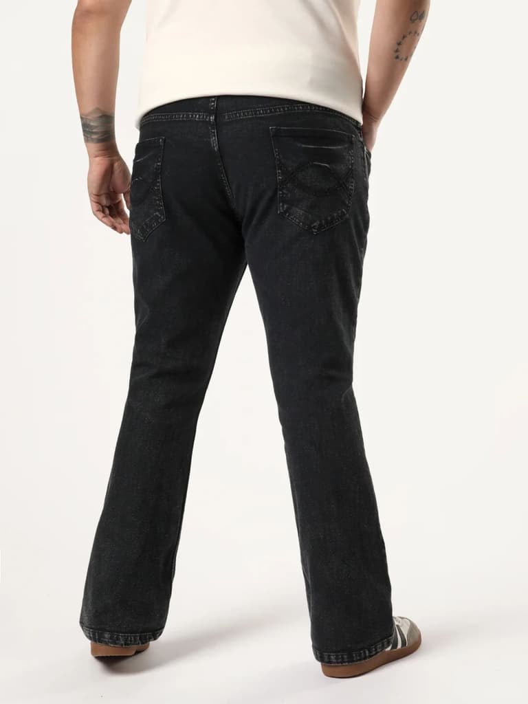 Plus Men's Black Bootcut Fit Mid Rise Acid Wash Jeans Stretchable — photo 3