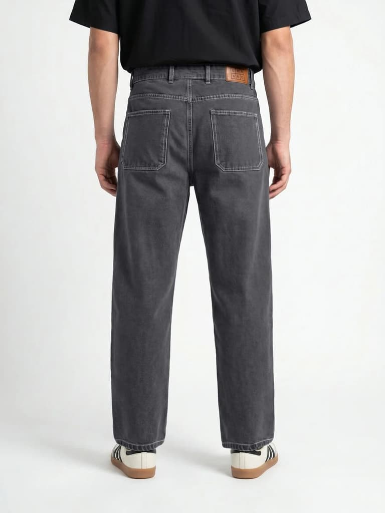 Men's Dark Grey Loose Baggy Fit Washed Denim Jeans Non-Stretchable — photo 3