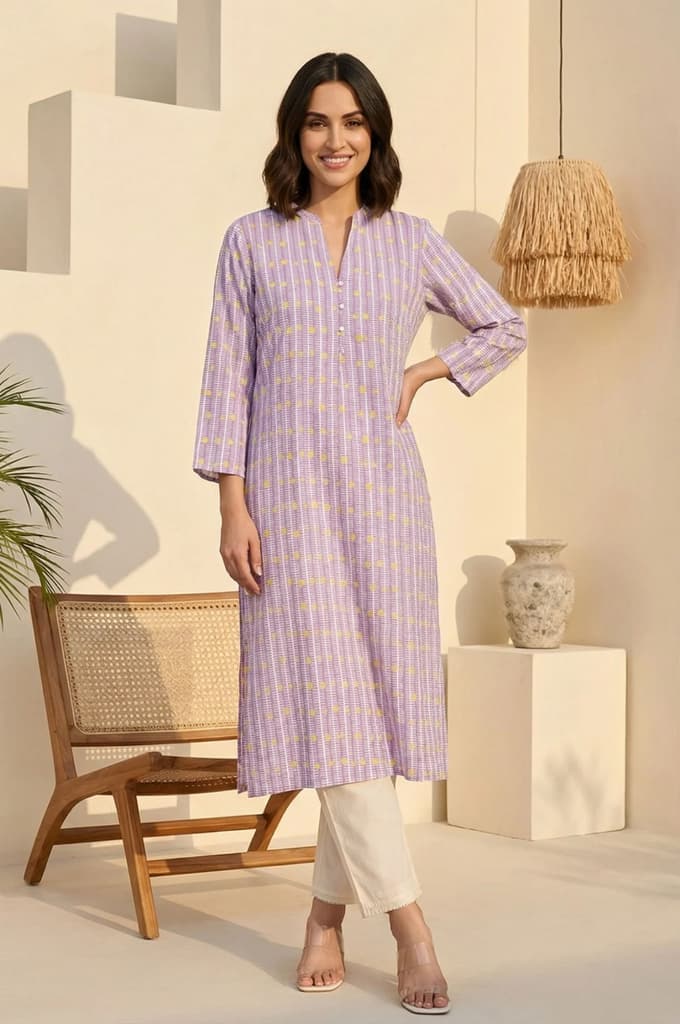 Purple Geometric Printed Rayon Straight Kurta — XS