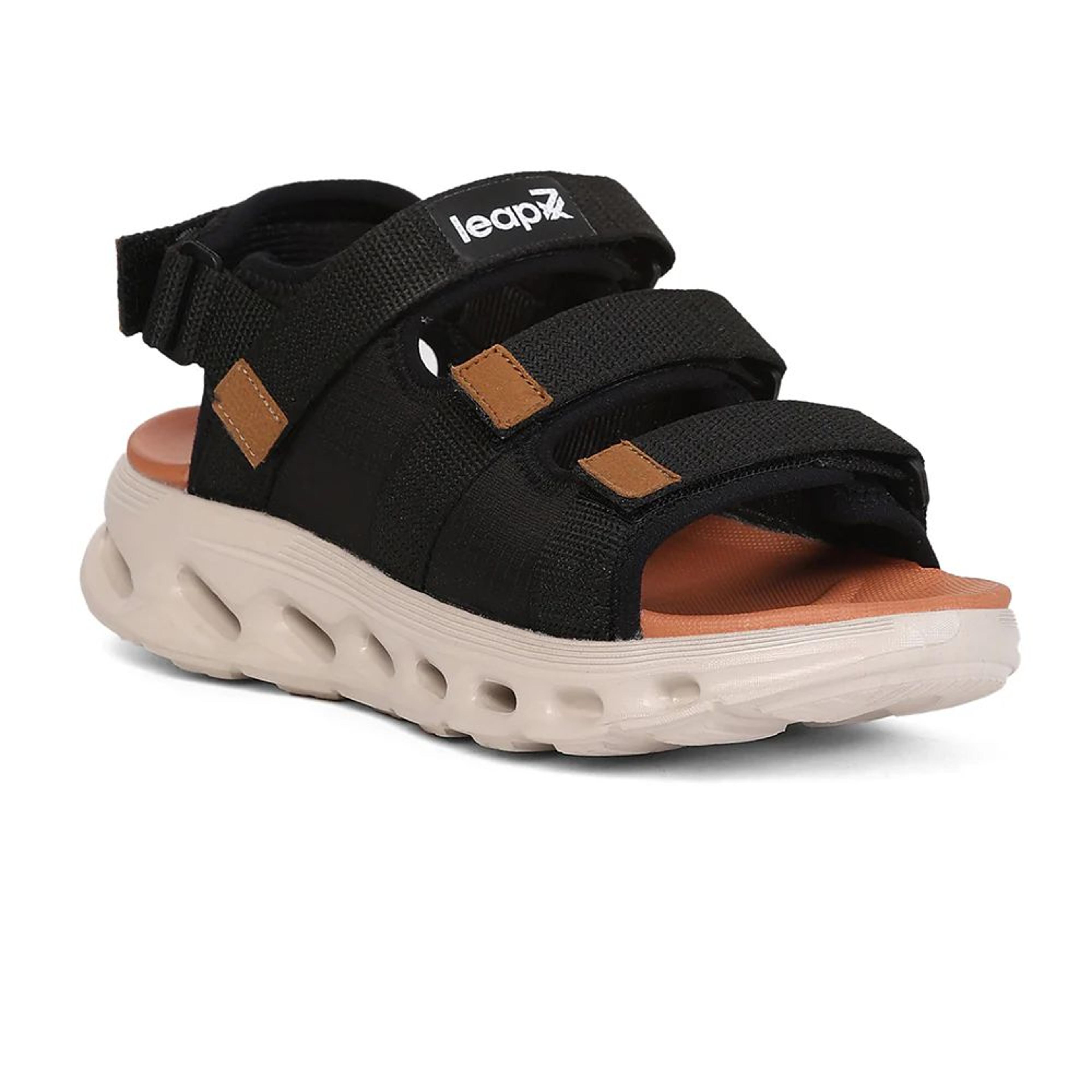 Leap7X AIRFLOW-S2 Men's Black Casual Sandals - Velcro Closure with Airflow Outsoles