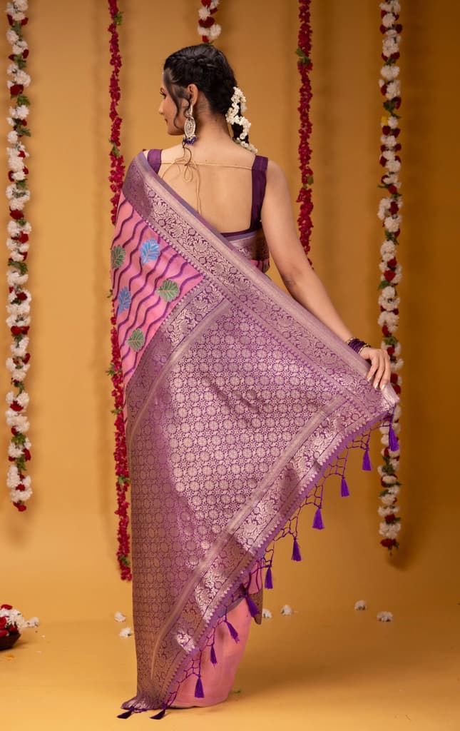 Mimosa Women's Woven Design Kanjivaram Style Art Silk Saree With Blouse Piece : SA00001600PNKFREE — photo 6