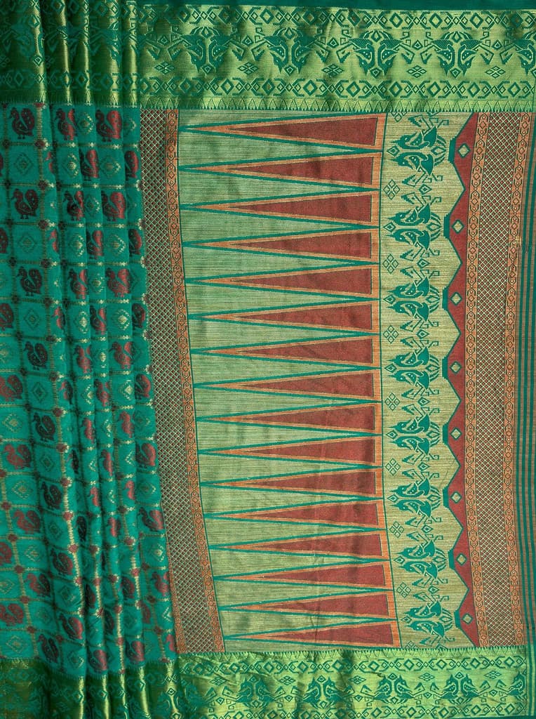 MIMOSA Women's Woven Design Patola Style Raw Silk Saree with Blouse Piece - Rama ( SA00003139RMFREE ) — photo 7