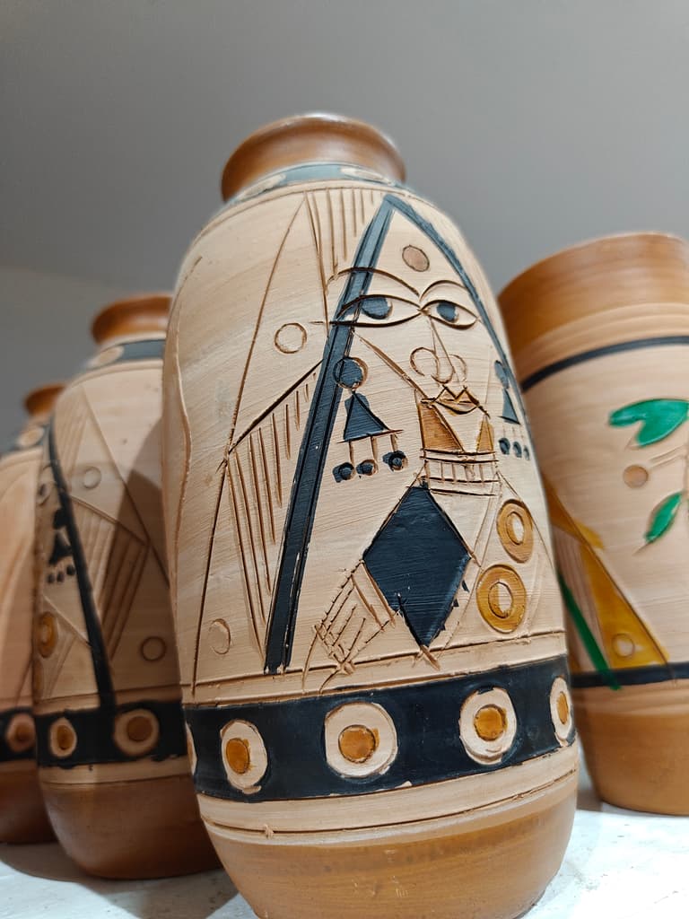 Wooden Vase with Painted Design | Decorative | Brown | Black