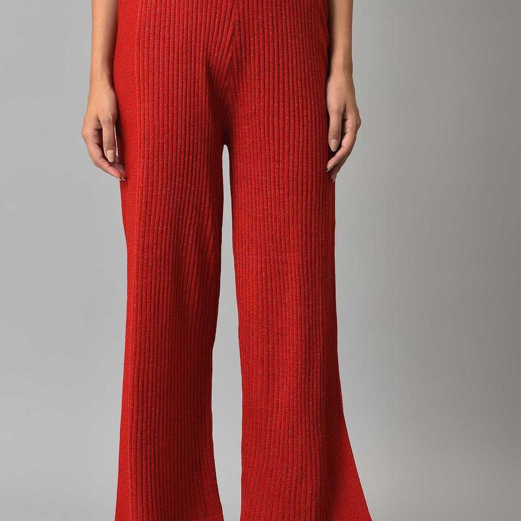 Red Solid Wide Leg Acrylic Palazzo With Elasticated Waist
