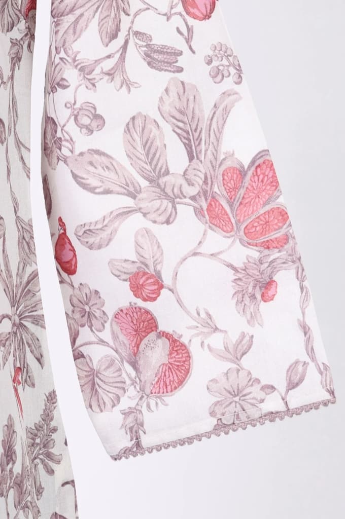 Off White FloralPrinted Rayon Straight Kurta with Lace — photo 7