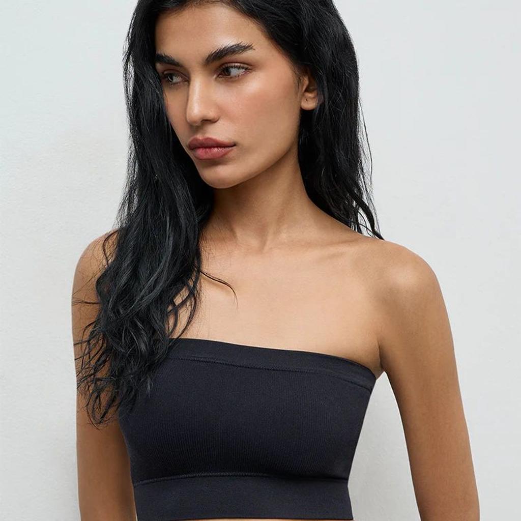Superstar Black Ribbed Seamfree Padded Bandeau Bra