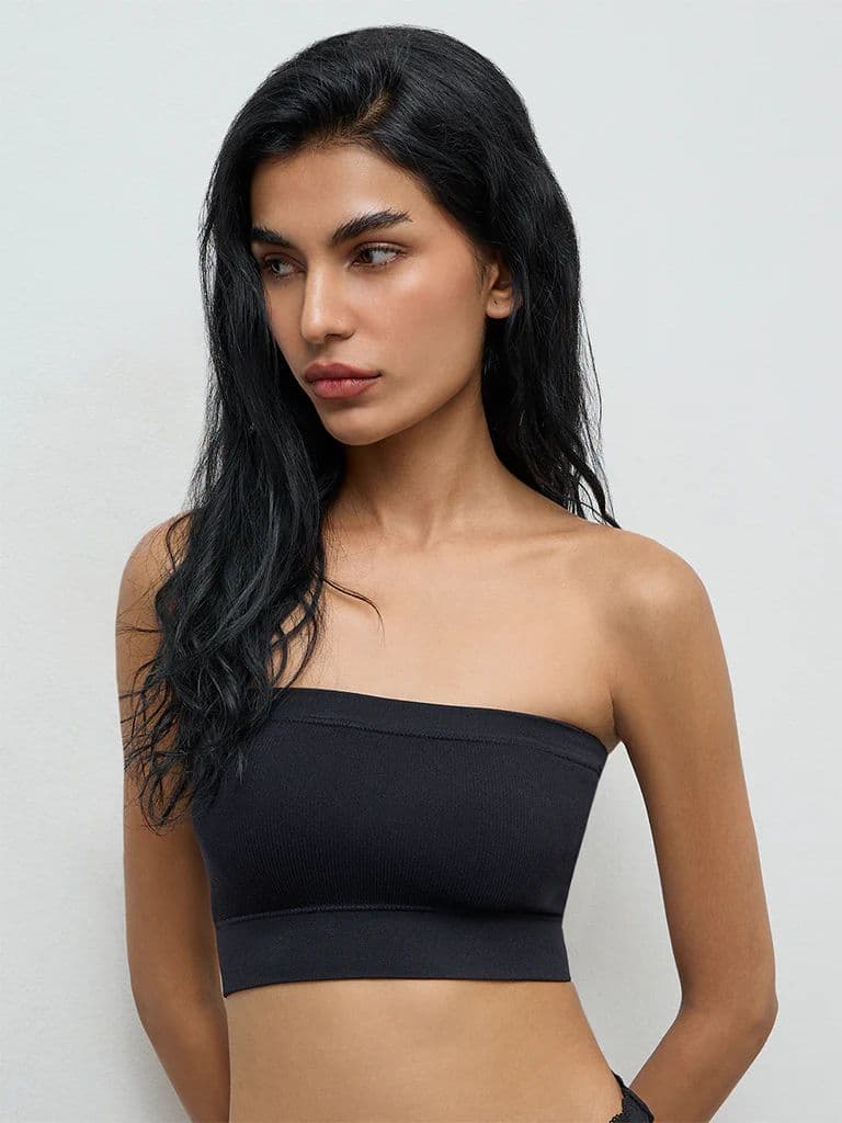 Superstar Black Ribbed Seamfree Padded Bandeau Bra