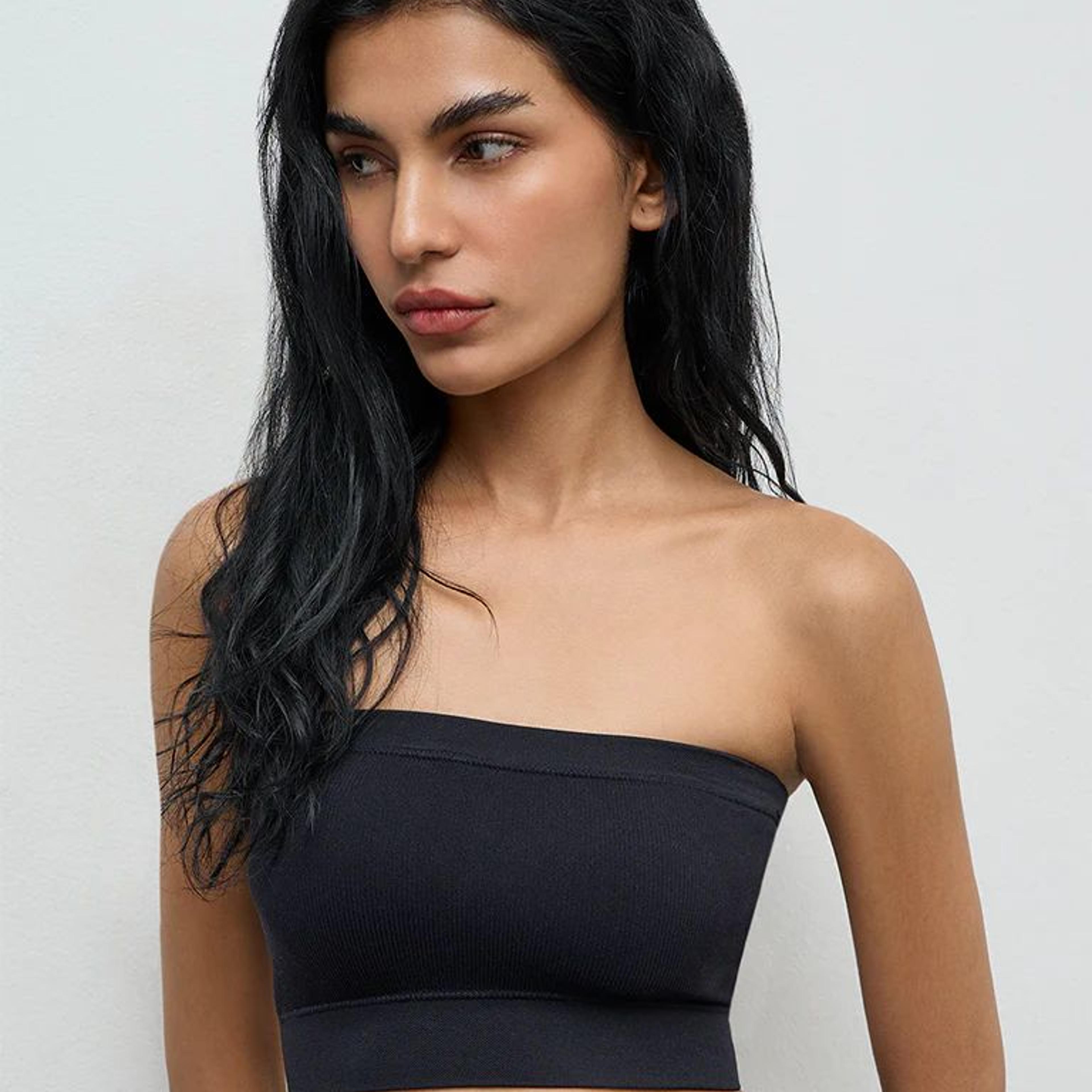 Superstar Black Ribbed Seamfree Padded Bandeau Bra