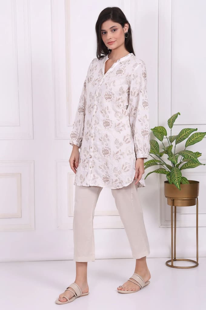 White Thread Embroidered Rayon Straight Tunic — photo 4
