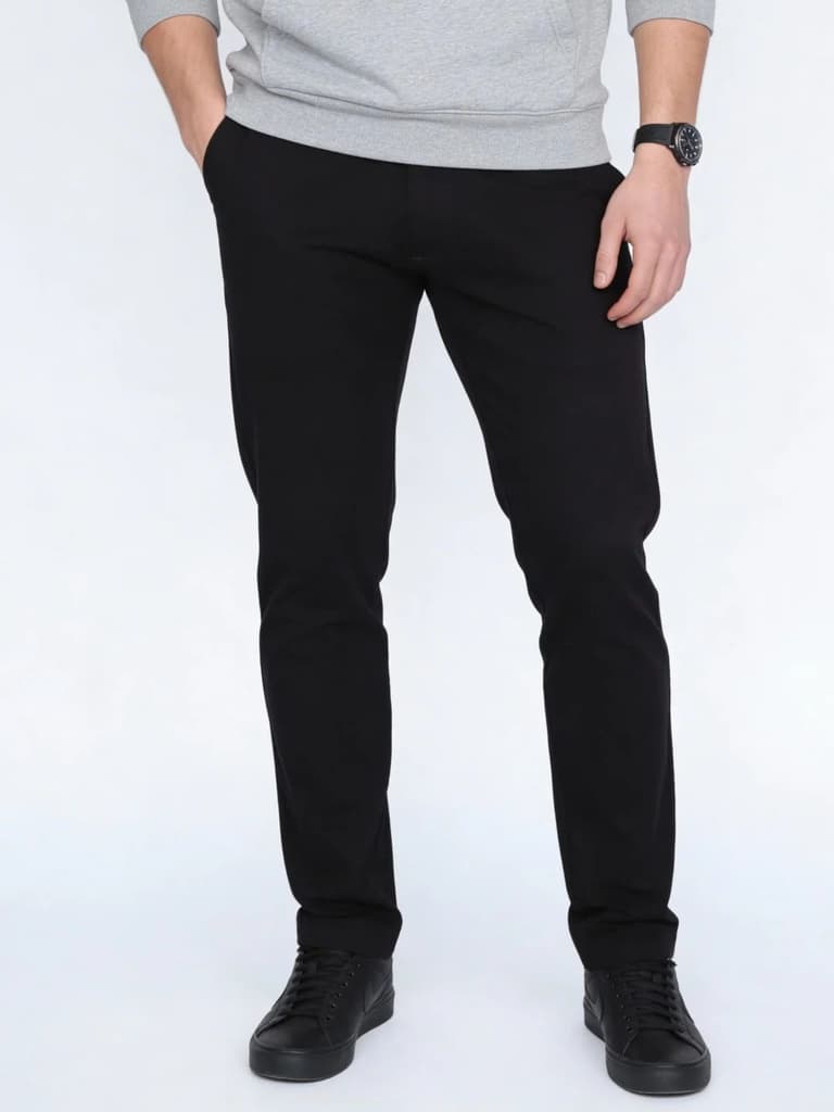 Men's Black Straight Fit Mid Rise Cotton Casual Chinos Trousers Stretch — photo 2