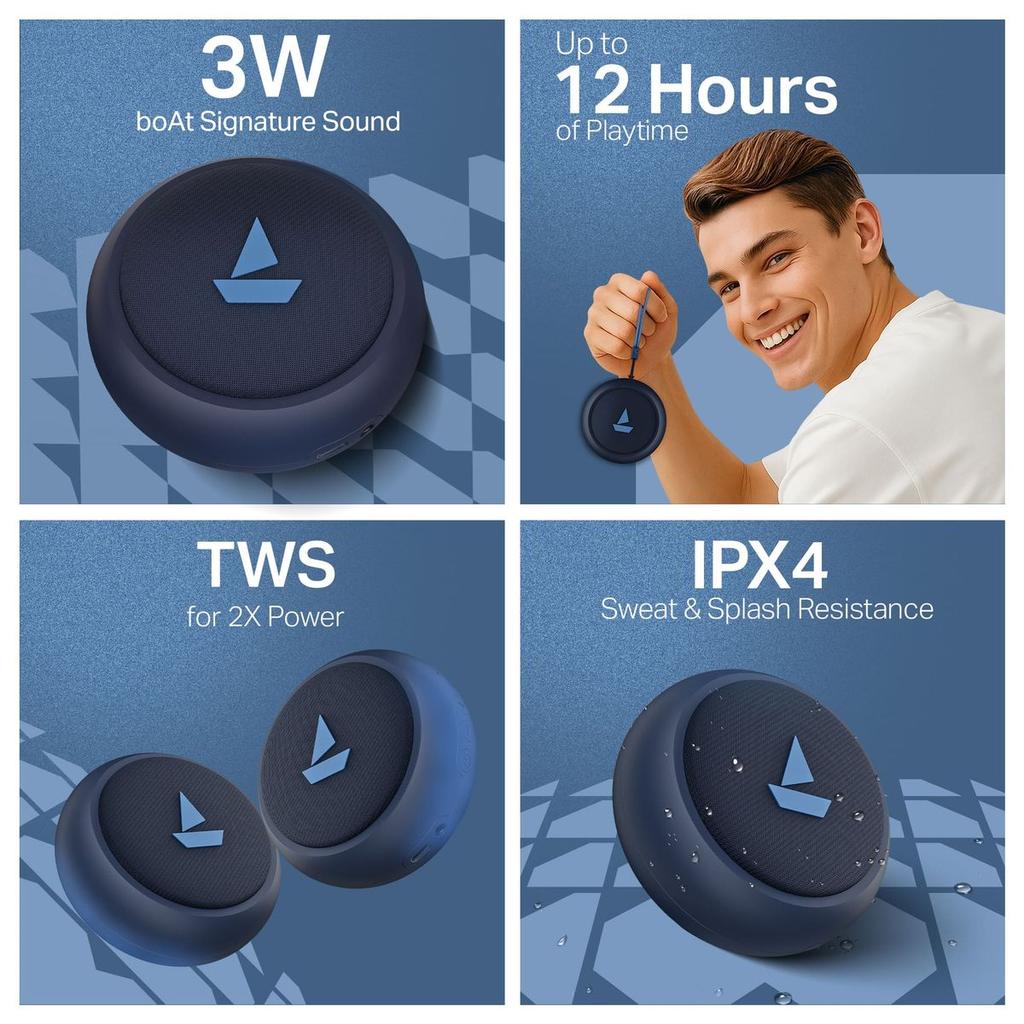 boAt Stone 108 | Portable Bluetooth Speaker with 3W Sound, 12H Playback, TWS feature & IPX4 Resistance — photo 8
