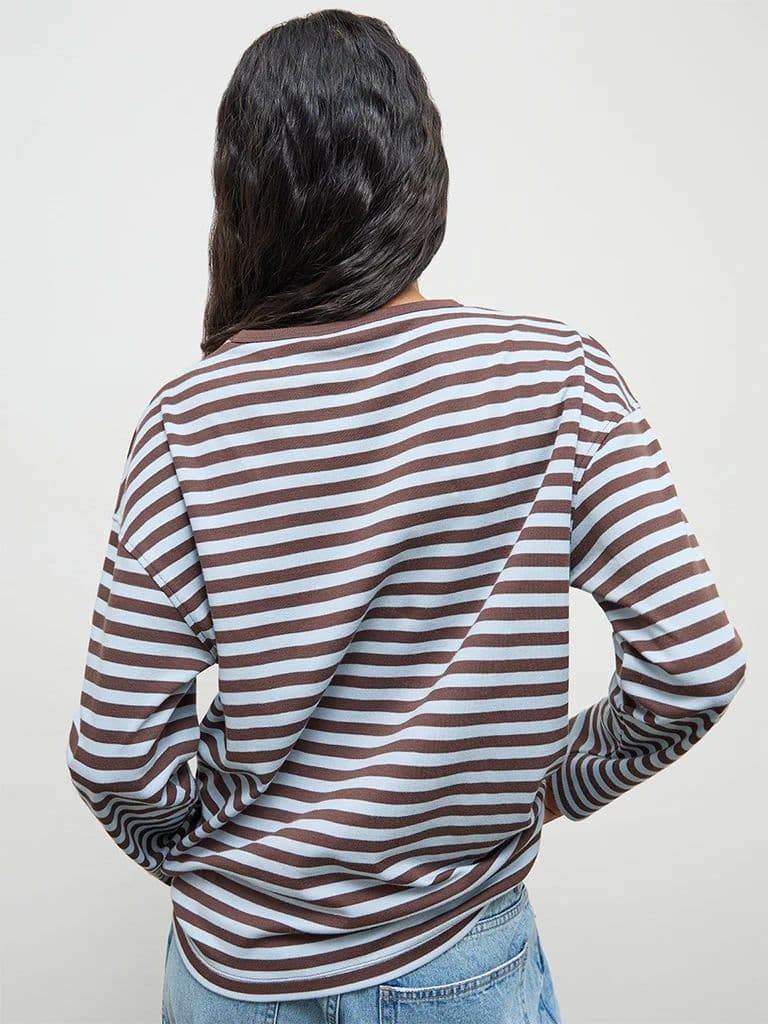 Nuon Blue Stripe Pattern Cotton T-Shirt — photo 4