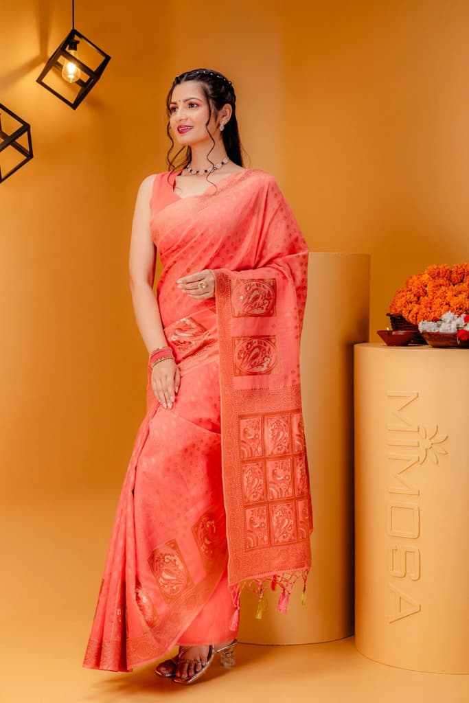 Mimosa Women's Woven Design Banarasi Style Art Silk Saree With Blouse Piece : SA00001807GJFREE — photo 4