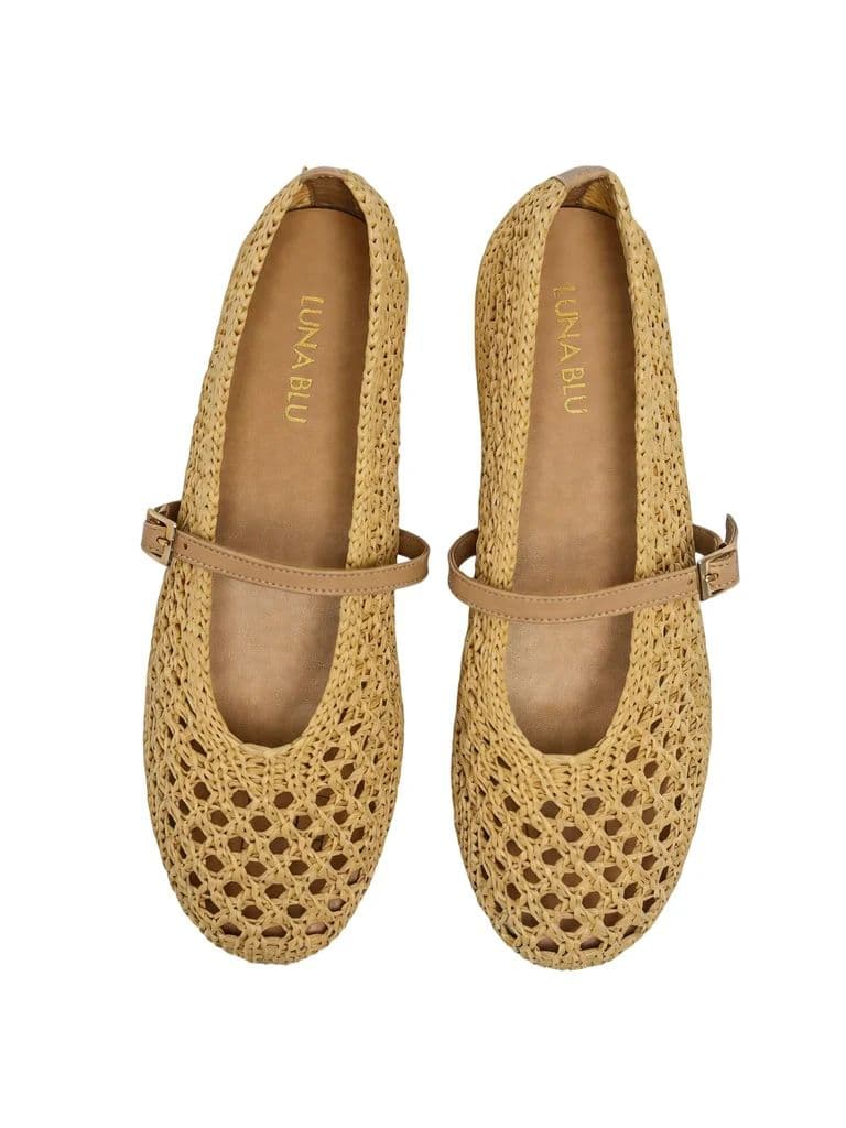 LUNA BLU Beige Natural Raffia Flat Ballerina — photo 3