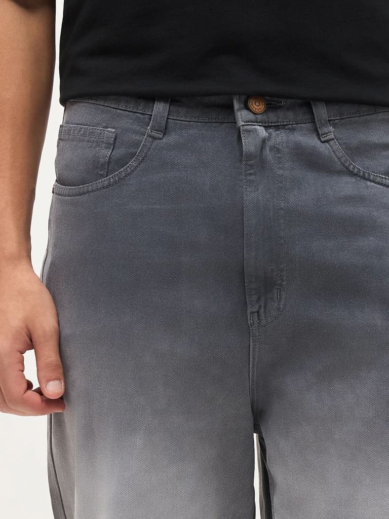 Men's Grey Loose Baggy Fit Heavy Washed Faded Denim Jeans Non-Stretchable — photo 6