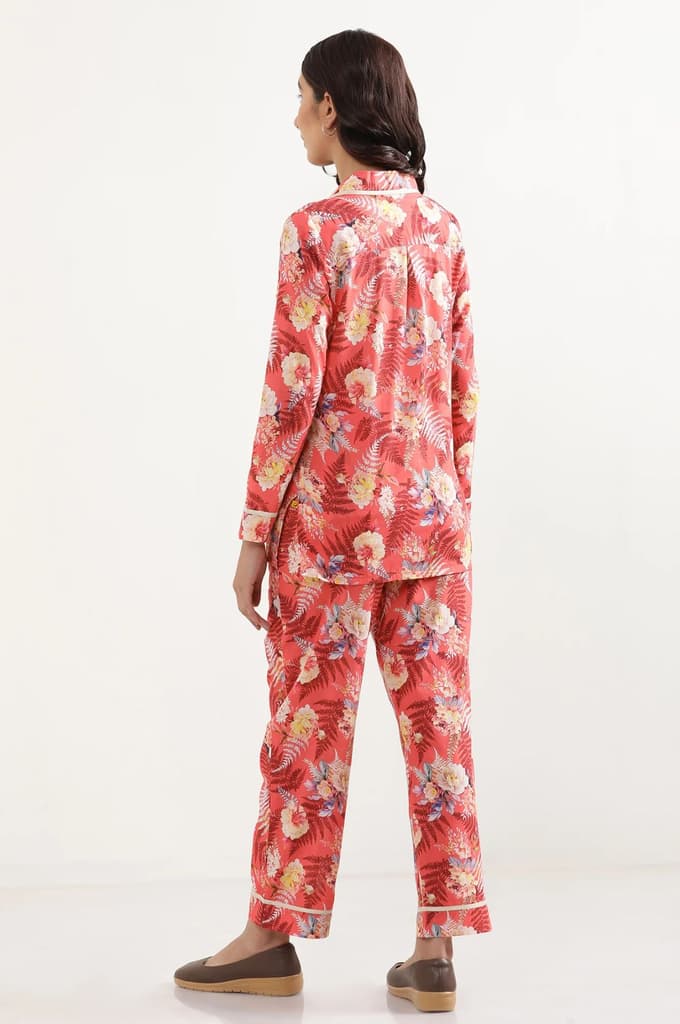 Red Floral Printed Wide Leg Cotton Palazzo With Elasticated Waist — photo 4