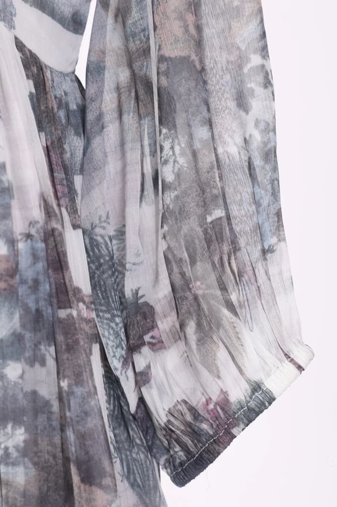 Grey Floral Printed Silver Chiffon Flared Dress — photo 7