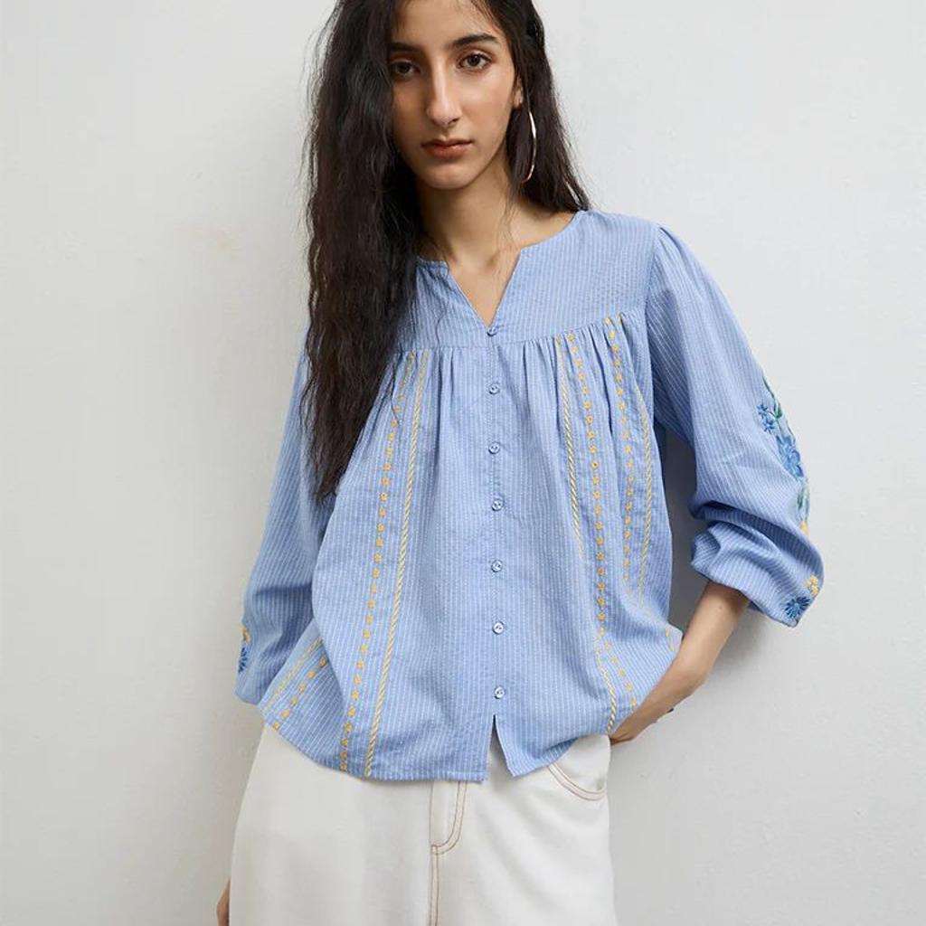 Bombay Paisley Blue Embroidered Cotton Top