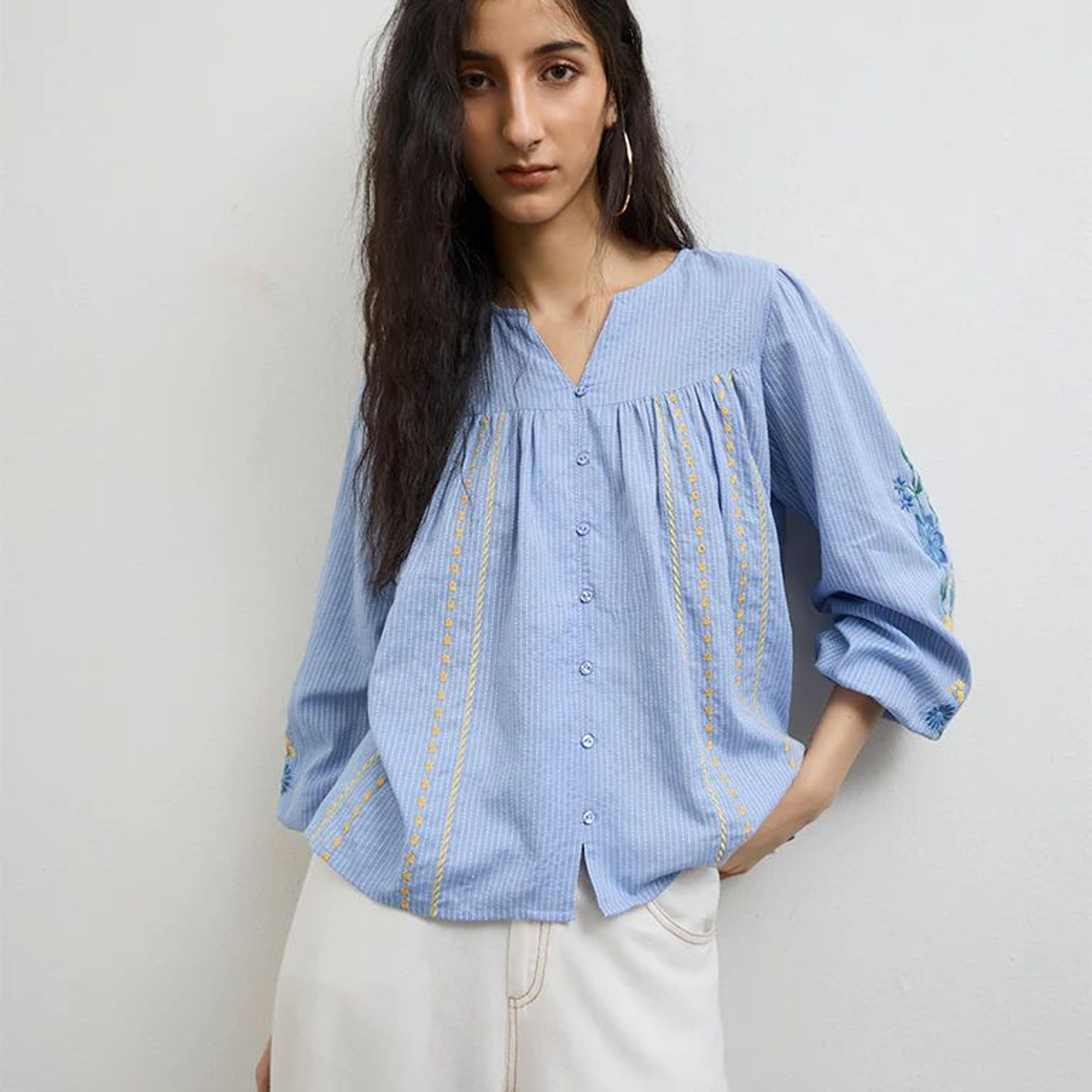 Bombay Paisley Blue Embroidered Cotton Top