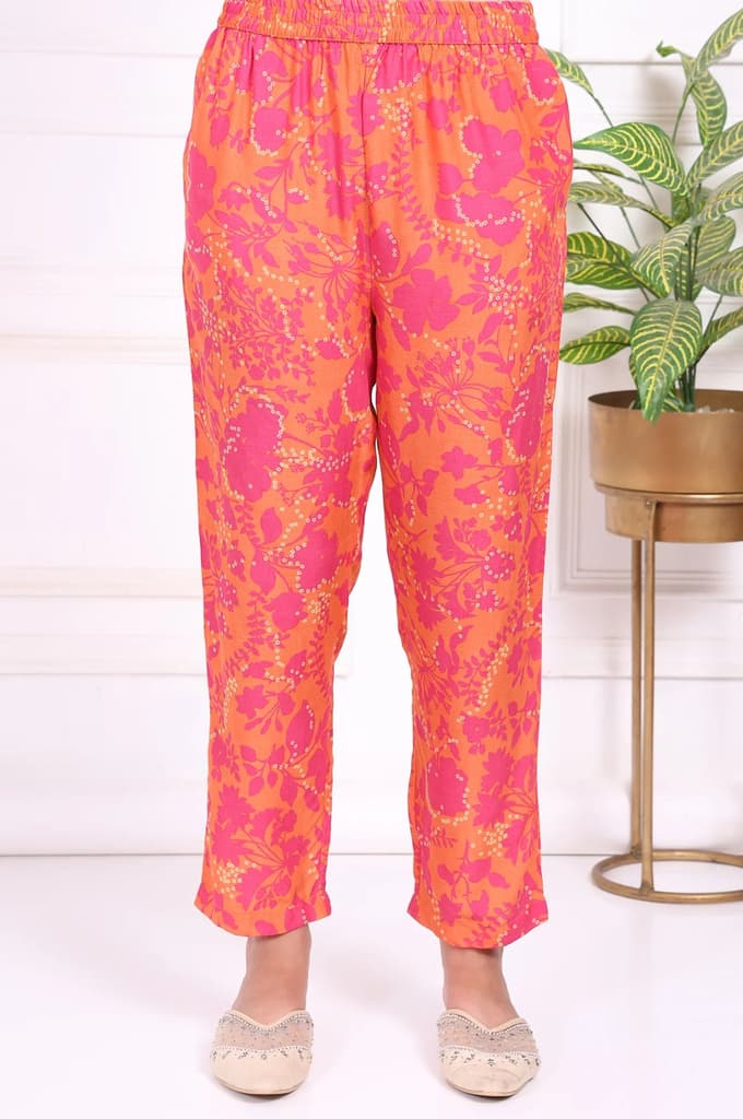 Orange Floral Printed Mirror work Modal Straight Kurta — photo 7