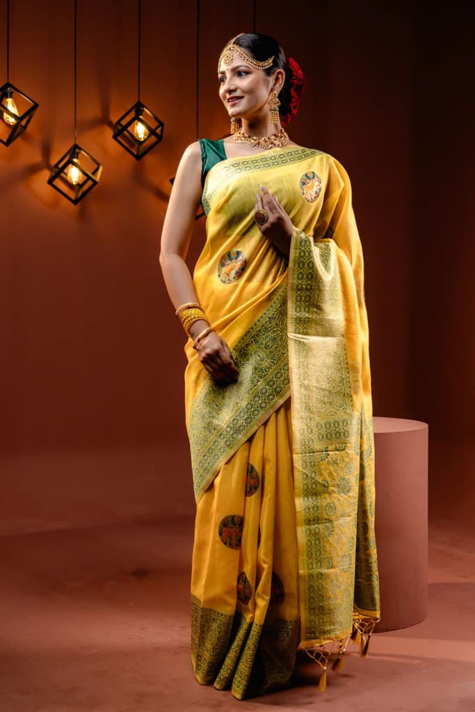 Mimosa Women's Woven Design Banarasi Style Art Silk Saree With Blouse Piece : SA00001758GDFREE — photo 2